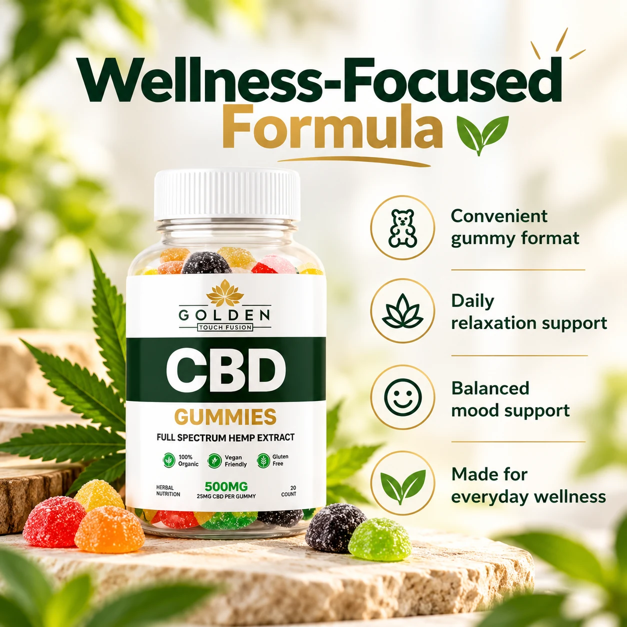 Golden Touch Fusion Gummies wellness-focused formula visual
