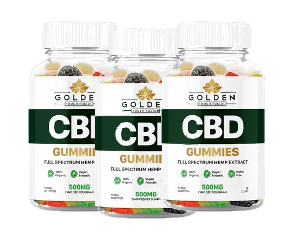 Three bottle Golden Touch Fusion Gummies package