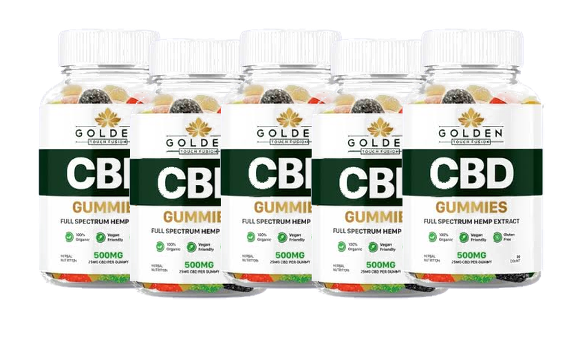 Five bottle Golden Touch Fusion Gummies package